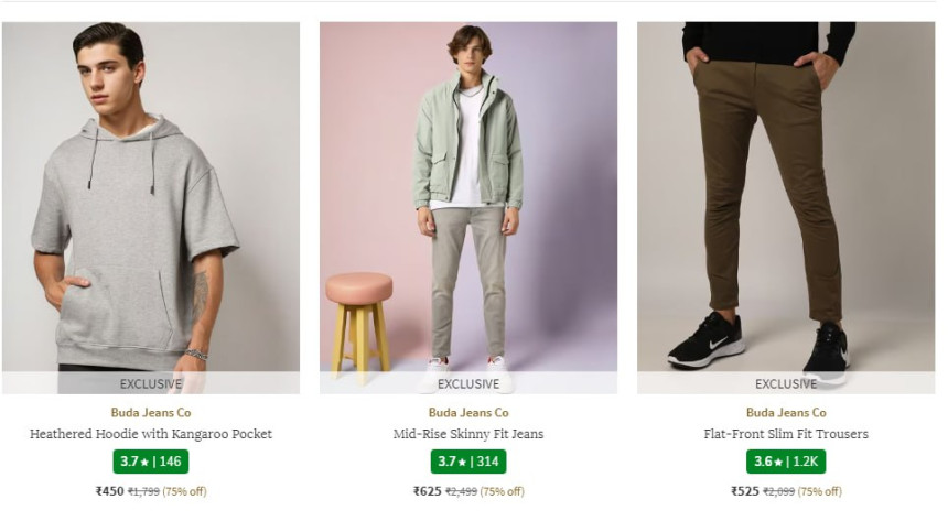 AJIO Loot : Upto 80% Off On Buda Jeans Co Clothing.